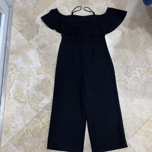 Black off the Shoulder Woman's Cropped Jumpsuit w/ adjustable straps - 5 Juniors
